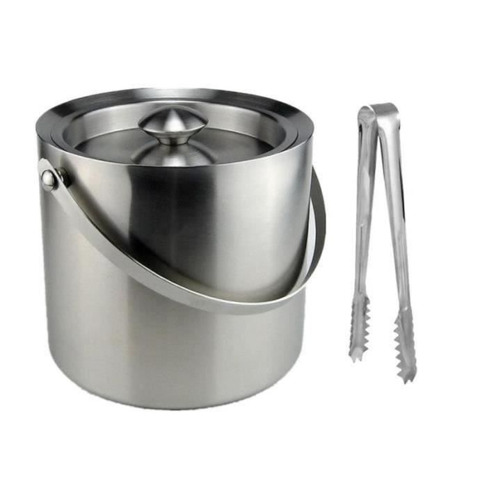 Seau à Glace Isotherme Kurtzy 4L Noir - Avec Pince Et Couvercle - Garde Les Glaçons 5h