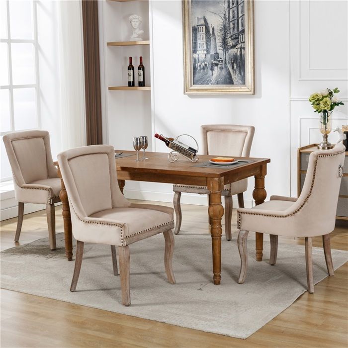 Lot De 4 Chaises De Salle à Manger Capitonnées - Marron / Beige - Dimensions 94x43x61 Cm