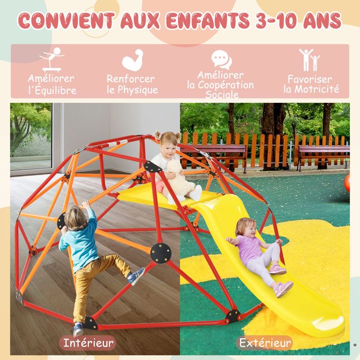 DREAMADE Triangle D'Escalade Avec Toboggan En Bois 3 En 1 - Jouet Montessori Grimpe Et Glisse Pour Enfants 1 An Et Plus (Multicolore)