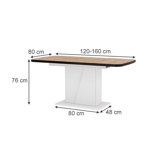 Table à Manger Extensible Fenaro 120x80cm (jusqu'à 160cm) - Noir/chêne, Plateau Mélaminé, Pied Métal Et MDF, Idéale Salle à Manger