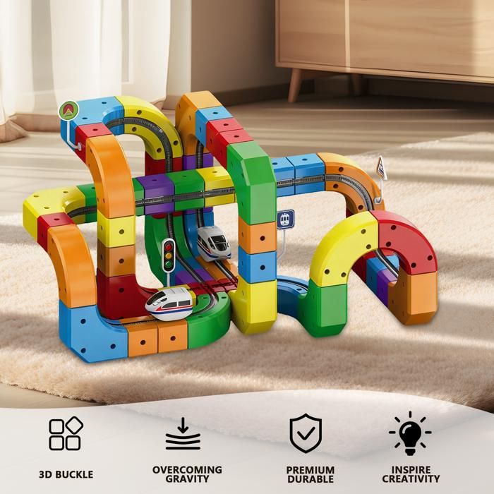 Circuit De Train électrique Clickrail 88 Pièces - Rails Flexibles Clipsables 3D - Train Motorisé Anti-gravité - Enfant 3-8 Ans