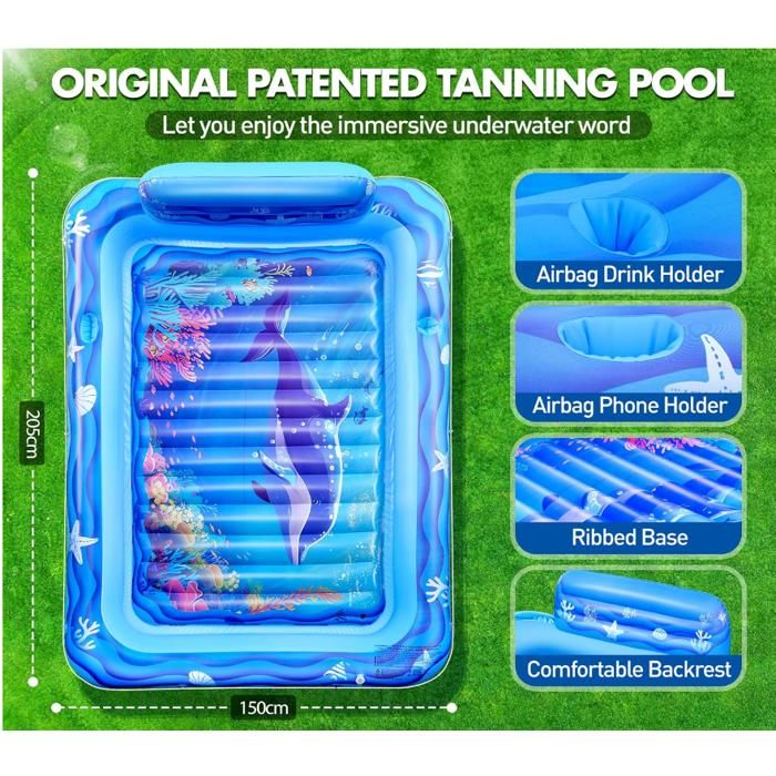 Matelas Gonflable Piscine Bronzage, Bouee Adulte avec Monde Marin Amusant, Eau Bronzage 2 Porte-Gobelets & Dossier, 205 150CM Bouées et Gonflables Tanning Pool Matelas Gonflable Piscine Bronzage, Bouee Adulte avec Monde Marin Amusant, Eau Bronzage 2 Porte-Gobelets & Dossier, 205 150CM Bouées et Gonflables Tanning Pool