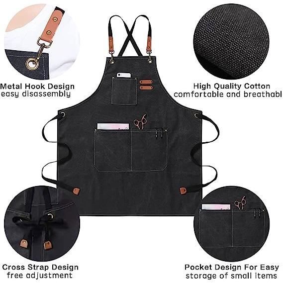 Tablier De Cuisine Unisexe Avec Bretelles Croisées Et Grandes Poches - Coton Robuste