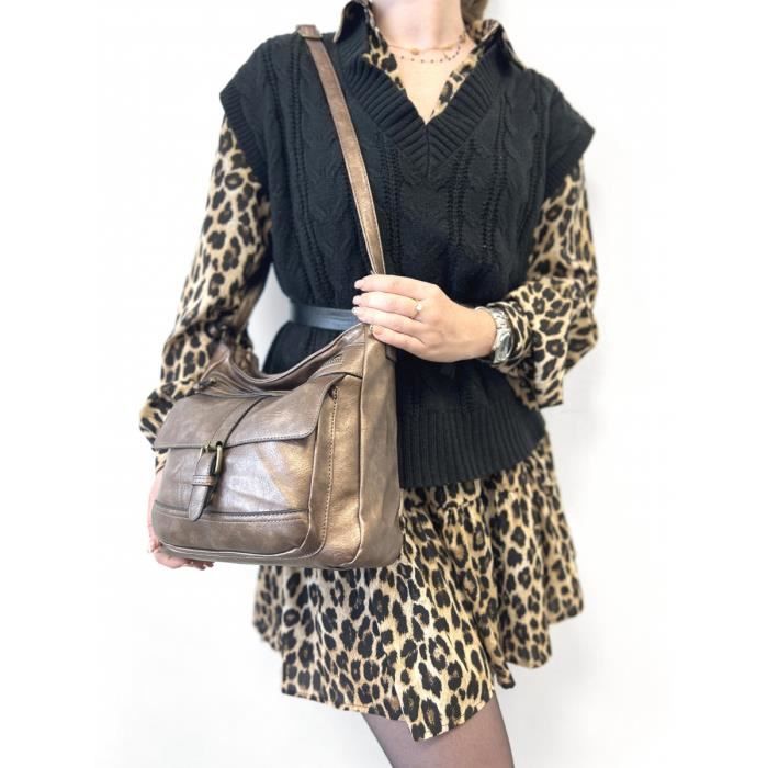 Sac Bandoulière En Cuir Bronze Vintage Art Déco - Fait Main En France, Occasion