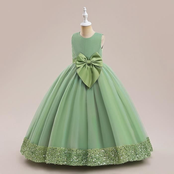 Robe de Princesse Cérémonie Fille Longue Paillette Sans Manches