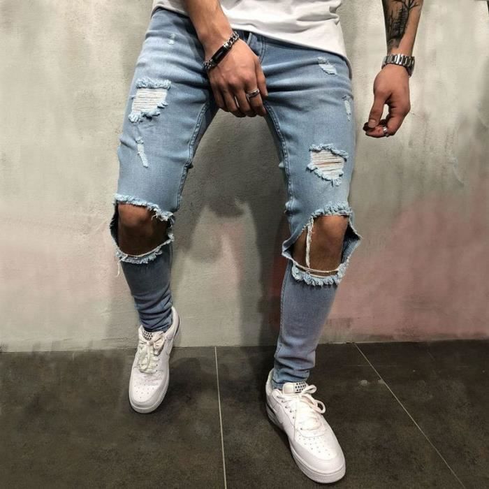 Pantalons Hommes Jeans Extensible D truit D chir Conception Mode
