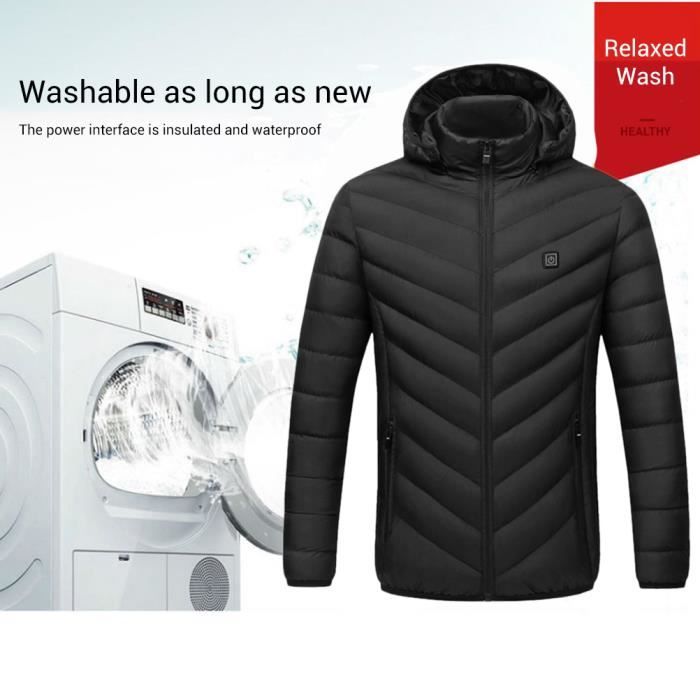 Veste Chauffante Electrique Intelligent Hiver Veste Batterie Thermique Manteau pour Activites de Plein Air Chasse Randonnee Noir