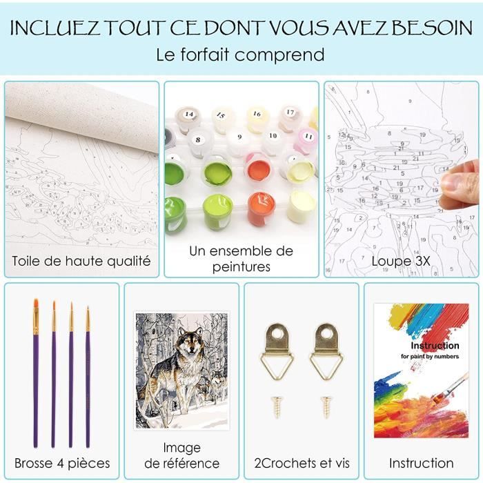 Kit Peinture Par Numéros Loup - 40x50cm | Pour Enfants Et Débutants | Activité Manuelle | Acrylique