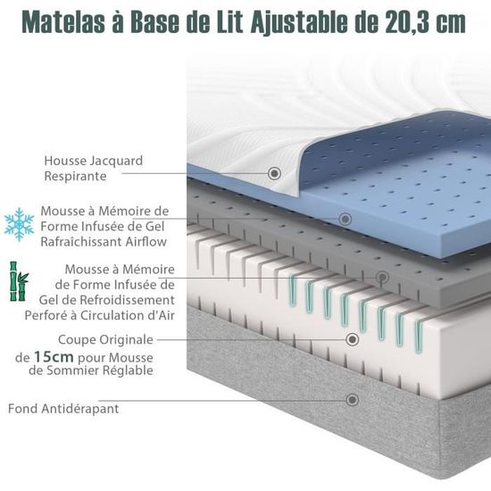 Matelas De Camping COSTWAY En Mousse Mémoire - 183x62,5x6,5 Cm - Léger, Roulable, Housse Imperméable Détachable