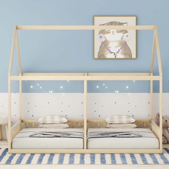 Lit simple en placage MDF massif 140x200 - - Sommier lattes - Tte de Lit Incurve
