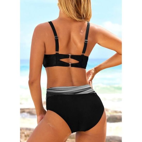 Maillot De Bain 2 Pièces Femme Taille Haute – Haut Push-up, Shorty – Imprimé Rétro – Polyester/élasthanne - 2