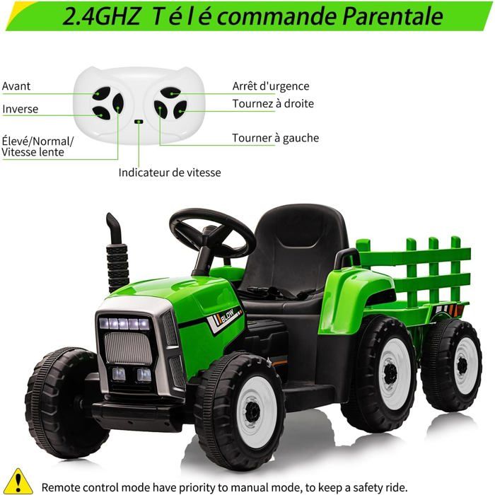 Tracteur Electrique Enfant, 12V Véhicule Électrique à 6 Pneus Tracteur Electrique Enfant, 12V Véhicule Électrique à 6 Pneus