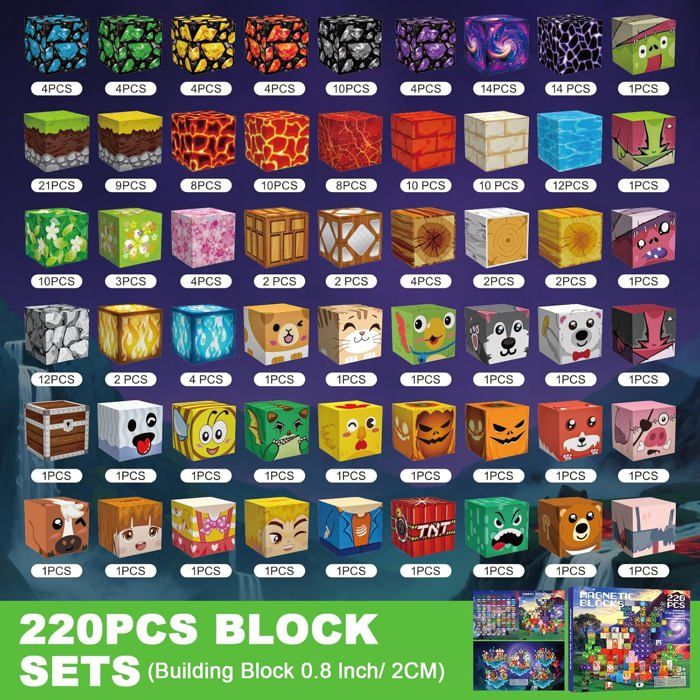 Morkka 220 Pièces Blocs De Construction Magnétique 3D Jouet De Puzzle Jeux De Construction Avec Bâtons Magnétique Colorés Cadeau De Vacances Montessori Pour Les Filles Et Garçons De Plus De 4 Ans