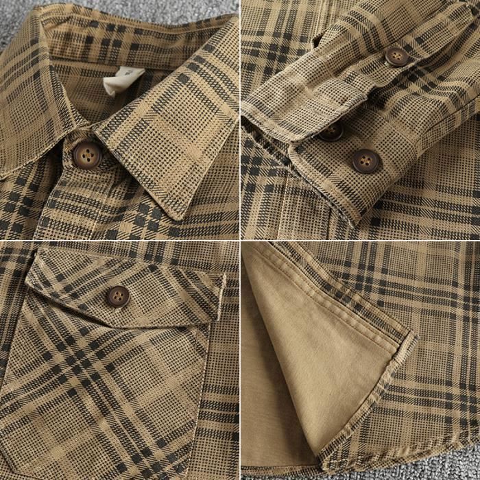 Vintage Plaid Chemise Homme Carreaux en Coton Casual Retro Fashion Vert militaire Vert militaire Cdiscount Pret a Porter
