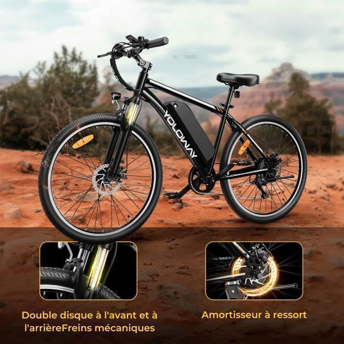 Velo electrique YOLOWAY 27.5 Moteur 250W VTT electrique Batterie amovible 36V 12.5Ah Shimano 7 vitesses Autonomie 40 90km Cdiscount Sport