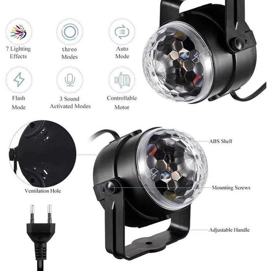 Lampe Disco 4 En 1 - 75 Effets Lumineux, Stroboscope, Boule à Facettes Et Télécommande - Pour Fête, Club, Soirée