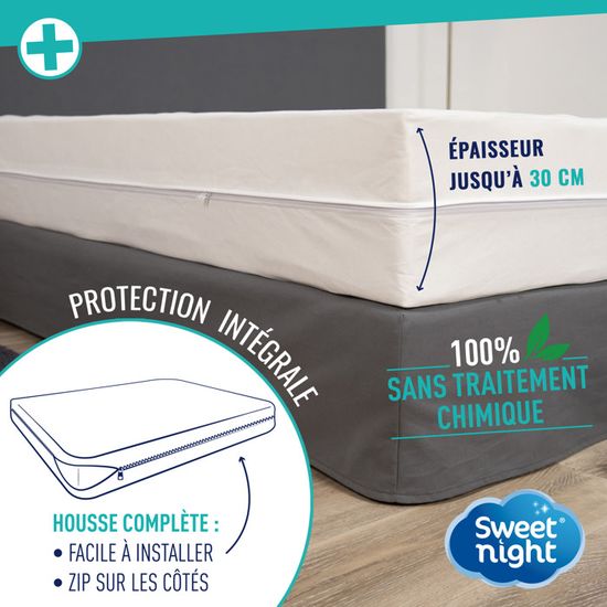 Housse De Matelas Intégrale 140x190 Cm - Bleu - Protection Complète Pour Lit 2 Places