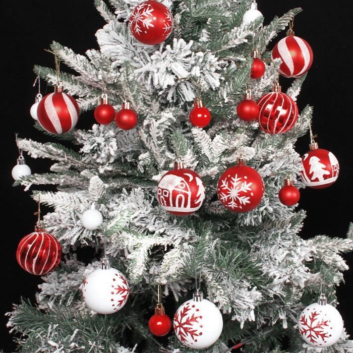 Boules De Noël Rouge Et Blanc 44 Pièces - 6cm/3cm, Incassables, Décorations Sapin Intérieur/extérieur