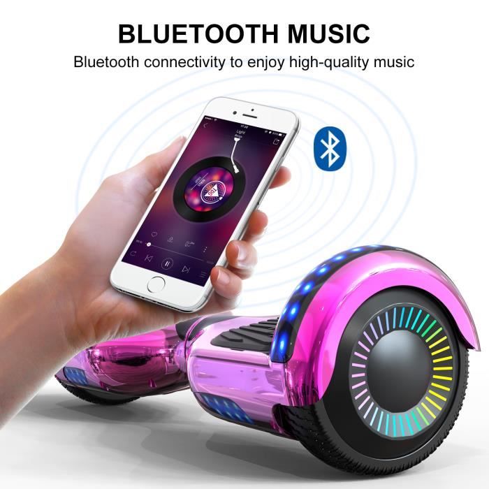 GeekMe Hoverboard Rose avec Bluetooth Musique LED Roue Moteur