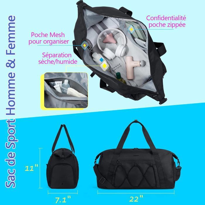 Sac De Sport Fille Avec Compartiment Chaussures | Sac Piscine Gym Dance - Poche Humide Séparée, Polyester