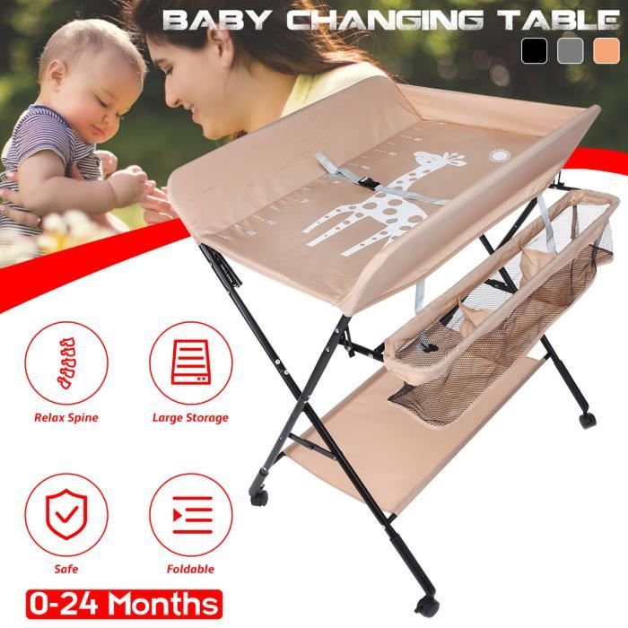 Table à Langer Pliable Portable – Réglable En Hauteur, Ceinture Sécurité, Rangement Multicouche, Tissu Imperméable – Idéal Chambre Bébé Gain De Place (Noir Et Blanc)