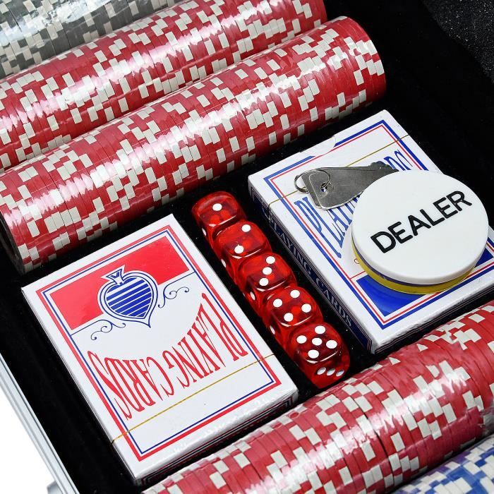 Set De Poker HEITOK - 500 Jetons Lestés 11,5g, 5 Dés, 2 Paquets De Cartes, étui Aluminium - Texas Hold'em, Blackjack - 6