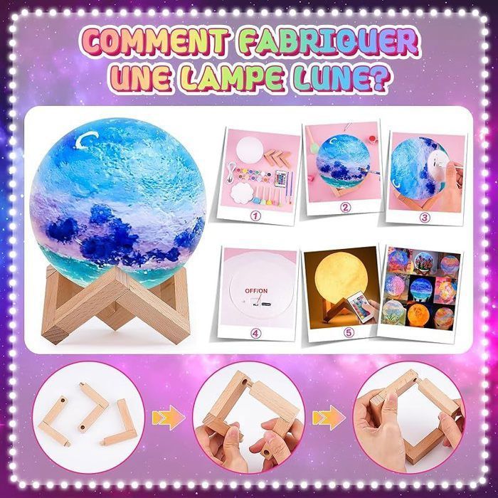 Kit Peinture Lampe Lune 13 Cm – DIY Veilleuse 16 Couleurs, Télécommande, USB, Cadeau Fille Garçon 5-12 Ans