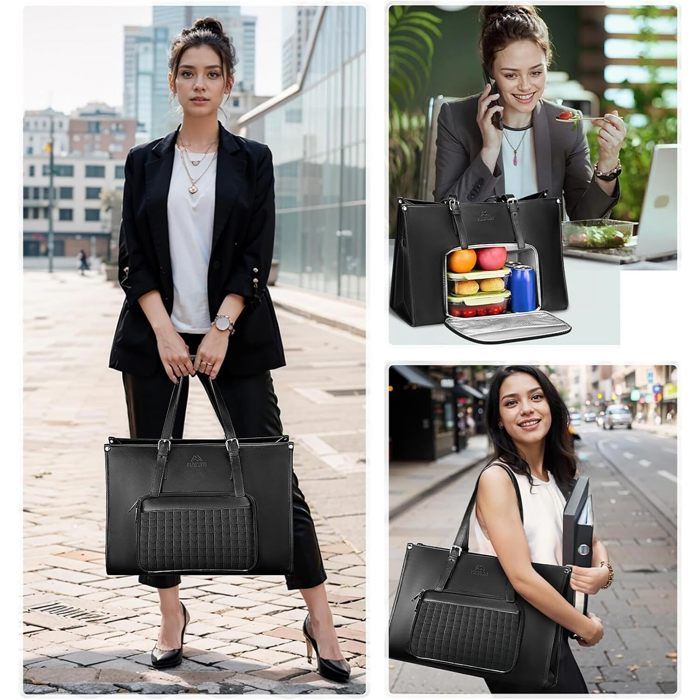 Sac Fourre-tout Professionnel 2-en-1 Avec Compartiment Repas Isotherme - Pour Ordinateur Jusqu'à 17,3" - Cuir Synthétique étanche - Femme, Travail, Voyage