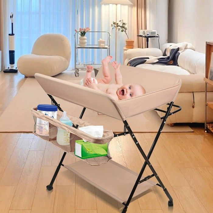 Table à Langer Pliante Avec Panier Rangement – Hauteur Réglable, Mobile, Max 25 Kg – Idéale Pour Nouveau-nés (vert)
