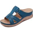 Sandales orthopédiques à bout ouvert pour femmes - ECELEN - Cuir - Plat - Bride - Bleu-0