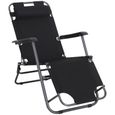 Outsunny Chaise Longue inclinable transat Bain de Soleil fauteuil relax jardin 2 en 1 Pliant têtière Amovible Facile d'entretien-0