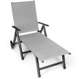 Chaise longue de jardin pliable Vanage en aluminium - Gris clair - Surface textile - Roulettes de transport-0
