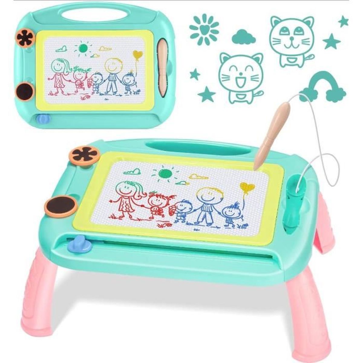 AiTuiTui Ardoise Magique Dinosaure Pieds Amovibles pour Enfants, Tableau Magnétique Éducative Bébé 1 2 3 Ans, Jouet Créatif d'Écriture Filles Garçons, Jouet de Voyage Cadeau Anniversaire Noël, Rose