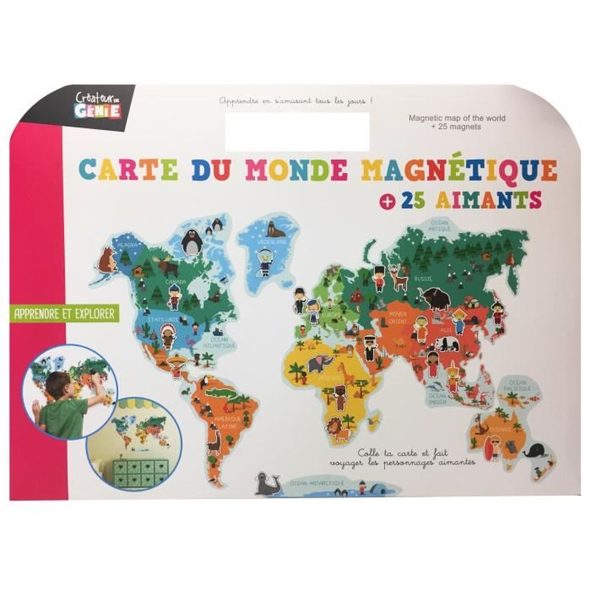 Carte Du Monde Magnetique 25 Aimants Personnages Animaux A Placer Puzzle Jouet