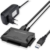 USB Disque Dur Adaptateur USB 3.0 vers IDE SATA, Cable USB 1m pour 2.5" 3.5" IDE SATA HDD SSD, avec Adaptateur Alimentation Externe 