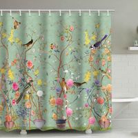 Rideau de douche en tissu polyester imperméable Branches feuilles fleurs oiseaux 180 x 200 cm avec crochets