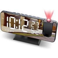 Reveil Numérique Projecteur,Radio Reveil USB Electronique Plafond Projection 180° avec Double Alarme et Écran Miroir LED, Noir