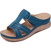 Sandales orthopédiques à bout ouvert pour femmes - ECELEN - Cuir - Plat - Bride - Bleu