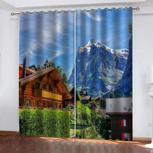 Taille Totale 150x166 cm Rideaux Occultants Paysage De Montagne Polyester Rideaux à Oeillet Lsolation Thermique et Réduction du Bruit pour Salon Chambre 2 Panneaux