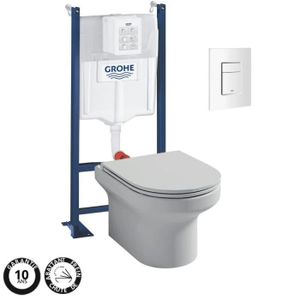 WC - TOILETTES Pack WC suspendu + abattant + Bâti support + Even Plaque de commande WC carré blanc