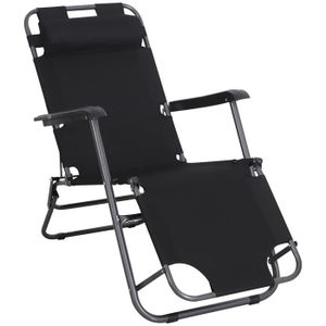 CHAISE LONGUE Outsunny Chaise Longue inclinable transat Bain de Soleil fauteuil relax jardin 2 en 1 Pliant têtière Amovible Facile d'entretien