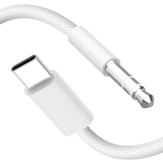Câble USB-C Vers Jack 3,5 Mm - 1 Mètre, Pour Voiture, Enceinte, Casque - Compatible IPhone, Samsung, Huawei - 7