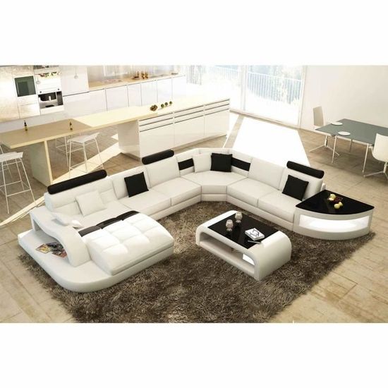 canape d angle design panoramique blanc et noir cdiscount maison