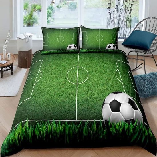 Housse de Couette Football 240x260 cm 2 Personnes 3D Motif Sport Foot