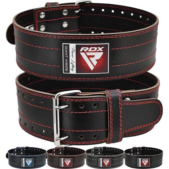 Ceinture de Musculation RDX en Cuir de Vache 4 Reglable pour Soutien du Dos Lombaire et Halterophilie Rouge