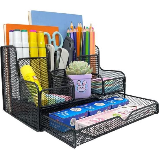 Ahlsen Rangement De Bureau Multifonctionnel, Organisateur De Bureau En Filet Simple Avec Tiroir Coulissant Porte Stylo Peu Encombrant Noir 81082308