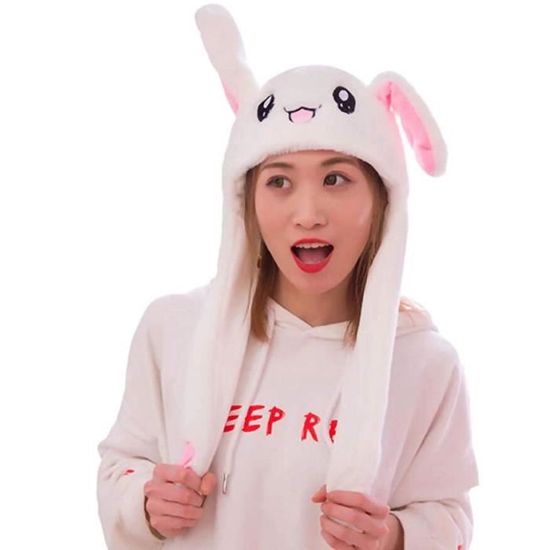 Lapin oreilles mobiles chapeau mignon dessin animé jouet Beanie peluche casquett