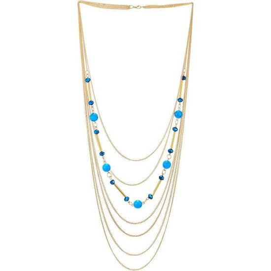 Collier Déclaration Bleu Et Marron Avec Chaîne Ton Argent - Neuf Sans Emballage