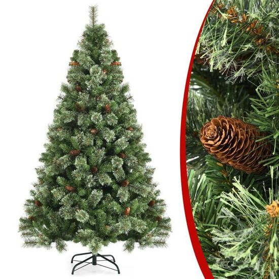 Sapin De Noël Artificiel 180 Cm – 1250 Branches PVC, Structure à Charnière – Base Métallique – Décoration Fête Maison/bureau