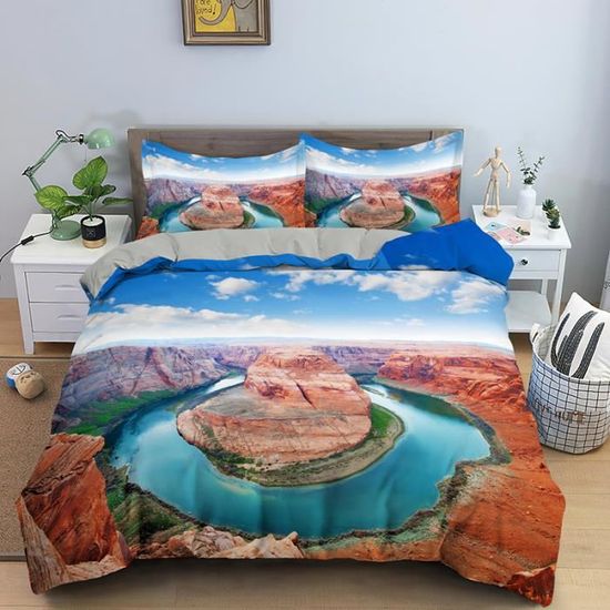 Housse De Couette Imprimée Paysage De Plage Ciel Bleu - 100% Polyester Microfibre, Douce Et Respirante, Tailles 140x200cm à 220x260cm